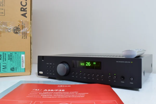 ARCAM FMJ A38 INTEGRATED AMPLIFIER. BOXED WITH REMOTE & MANUALS.